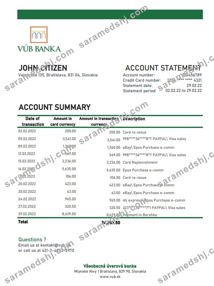 Slovakia VUB bank statement xls